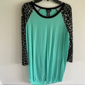 Turquoise cheetah print top 3/4 sleeve by Rue21